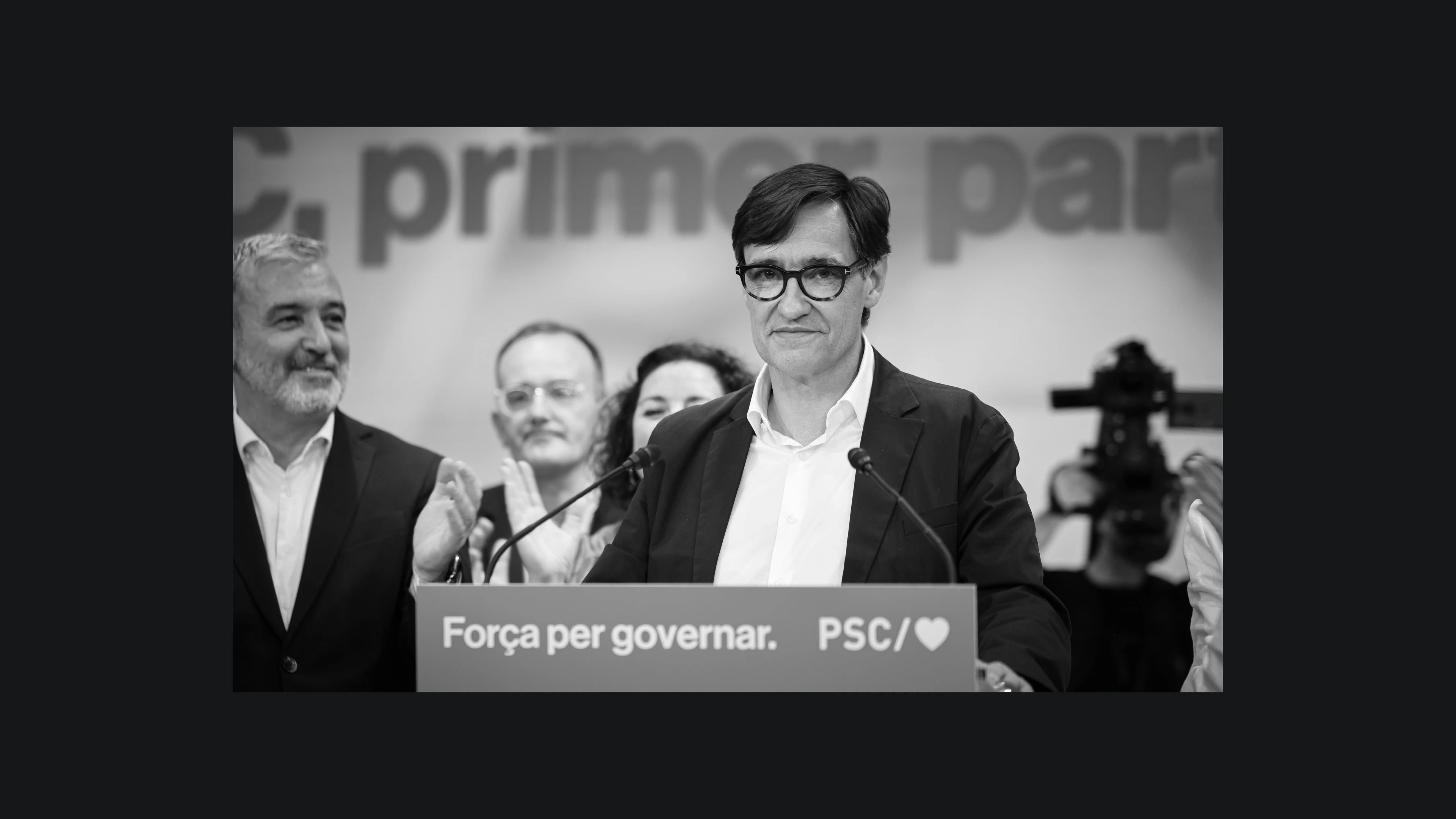 El cap de llista del PSC, Salvador Illa, en una compareixença després de guanyar les eleccions.